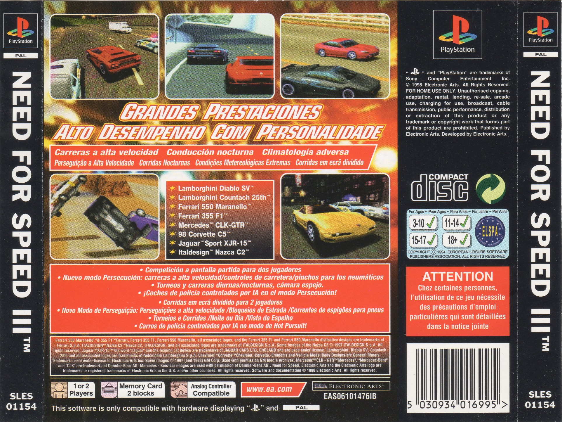 Contraportada de Need for Speed 3 Hot Pursuit · EU