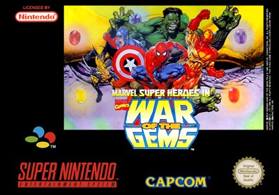 Portada de Marvel Super Heroes in War of the Gems para SNES (PAL Europa)